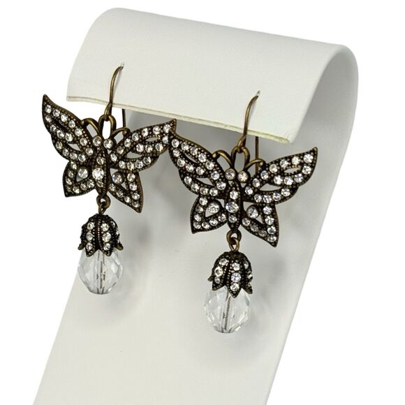 Crystal Black Butterfly Dangle Earrings 2" Jewels Of Legendary Splendor - Picture 6 of 12